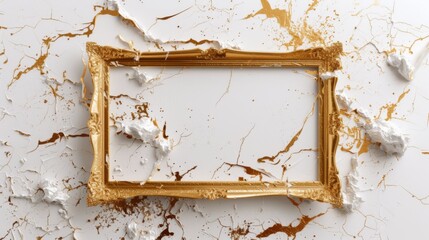 Vintage Gold picture frame on a white background. Classic antique golden picture frame 