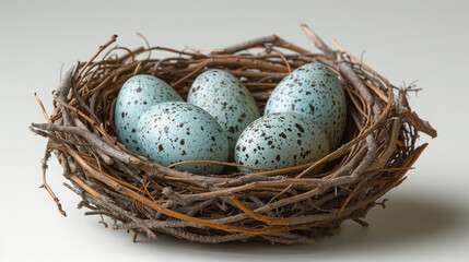 Naklejka na ściany i meble Fragile Eggs in a Sturdy Twig Nest, Beginnings of Life