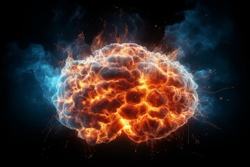 Exploding brain. side view of parkinsons, alzheimers, dementia or multiple sclerosis