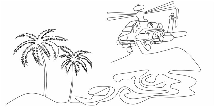 continuous line of palm trees and helicopters