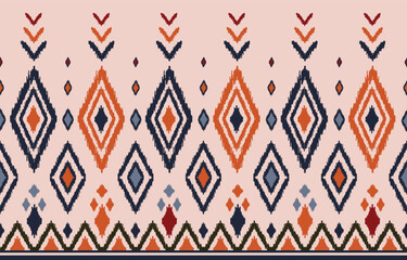 Ikat seamless pattern concept. Seamless pattern in tribal, folk embroidery, and Mexican style. Design for background, wallpaper, illustration, fabric, clothing, carpet, textile, batik, embroidery.