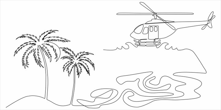 continuous line of palm trees and helicopters