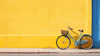 Zelfklevend Fotobehang A blue bike near a yellow house. © kvladimirv