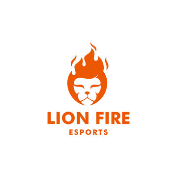 Lion silhouette that forms fire flame. illustration logo vector template