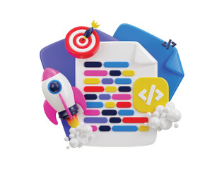 3d programming language with target on web development coding symbol with rocket for programmer growth concept icon illustration