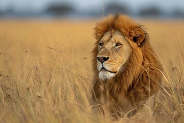 Majestic Lion Surveying the Plains at Dusk