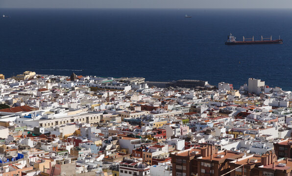 Aerial view of the older part of Las Palmas de Gran Canaria taken from hilly San Juan nieghbourhood