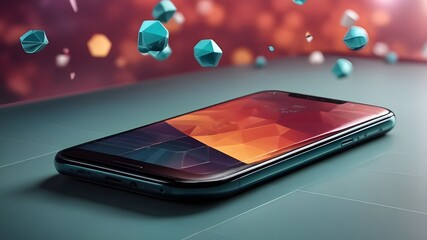 3d polygon mockup of mobile phone, future mobile technology background with growth bars and chars, background and slides for business presentation, mobile technology background