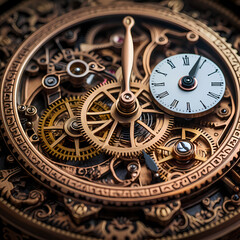 Fototapeta na wymiar A close-up of intricate clockwork gears.