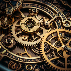 Fototapeta na wymiar A close-up of intricate clockwork gears.
