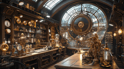 vintage steampunk workshopintricate machinery and steampowered inventions a tinkerers paradise fille Generative AI