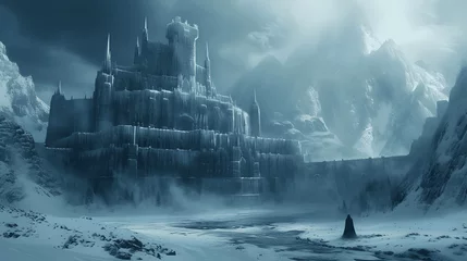 Fotobehang frozen citadel in an eternal winterice dragons and frost giants A fortress carved from ice standing  Generative AI © Zoheb