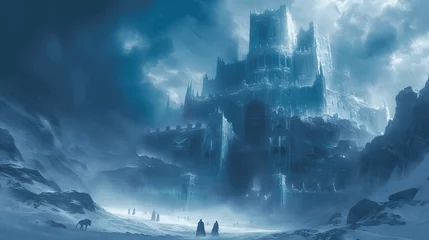 Fotobehang frozen citadel in an eternal winterice dragons and frost giants A fortress carved from ice standing  Generative AI © Zoheb