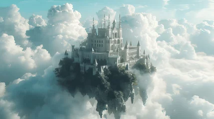 Washable wall murals Garden ethereal palace in the cloudsskybound courts and floating gardens High above the earth a palace of d Generative AI
