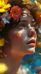 Portrait of a beautiful young woman with flowers in her hair.
