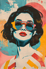 Retro Pop Art Woman with Sunglasses. Generative AI