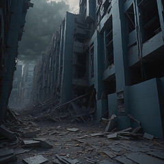 Damaged buildings, abstract building images, digital technology wallpaper creation, Generative Ai  illustration