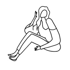 Modern, trendy and stylish fashion lady. Vector illustration in hand drawn outline doodle simple contour style isolated on white background. For poster, presentation, cover art.