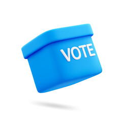 3D Cartoon Vote Box in Blue Color Isolated on White Background. Ballot Box for Election Campaign. Vector Illustration of Render 3D Icon.