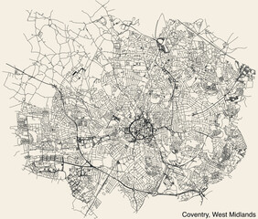 Street roads map of the METROPOLITAN BOROUGH AND CITY OF COVENTRY, WEST MIDLANDS