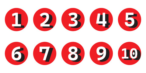 Numbers icon set on transparent background. Number Bullet Point Colorful Arrow Set 1 to 10.