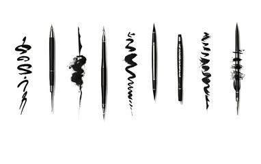 Calligraphic Artistry Brush Set on White or PNG Transparent Background.