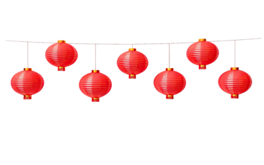 Radiant Illumination Chinese Lanterns on White or PNG Transparent Background.