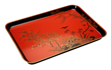 Traditional Chinese Lacquerware Tray Showcase on White or PNG Transparent Background.