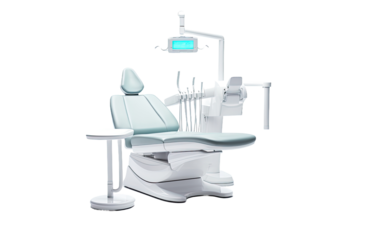 Precision Dentistry Chair with Light on White or PNG Transparent Background.