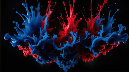 Obraz premium Mystical Ink Symphony: Abstract Fusion of Blue and Red in Enigmatic Waters