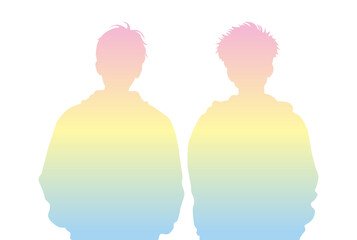 10代の男子2人の上半身シルエット_パステルグラデーション