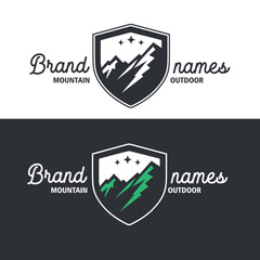 mountain shield badge logo design vector graphic