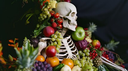 Naklejka na ściany i meble Human Body with Fruit and Vegetables in the Style of [Specify the Style]