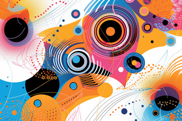 Bright abstract design with curves, dotted lines and circles