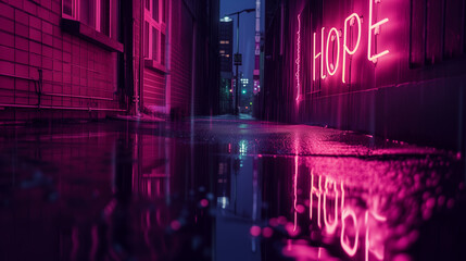 Hope Glows in Rain-Soaked Cyberpunk Alleyway