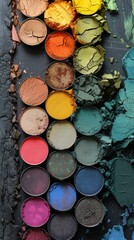 Obraz na płótnie Canvas Colorful Eyeshadow palette, background pattern, wallpaper. Cosmetic powder with glitter glow