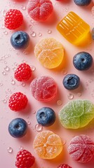 Image featuring handmade candies showcased on a pastel background, fruit jelly