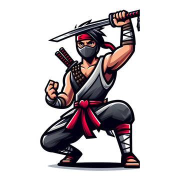 cartoon illustration ninja fighter transparent background