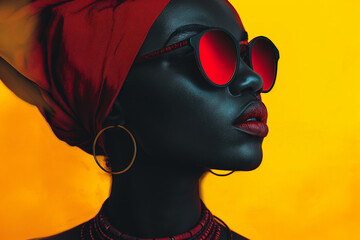 minimalist effect of african woman wrapped in colors