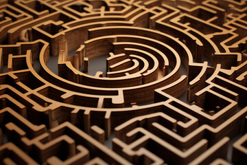 Circle cardboard miniature maze close-up. Generative AI