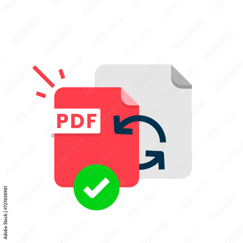 Poster convert document to pdf format file concept illustration flat design vector. modern graphic element 