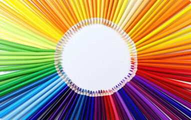 Pencils Arranged in a Rainbow Pattern on White or PNG Transparent Background.