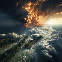 Aerial view of storm. natural disasters in nature. weather changes concept. square