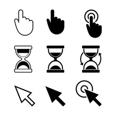 Click icons and hand cursor signs set  isolated on transparent background