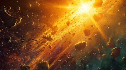 Obraz na płótnie Canvas Sun, in space, colorful asteroids