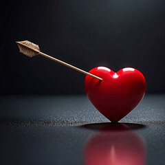The heart that was pierced by an arrow, was placed on the ground with a reflection. Generative Ai  illustration
