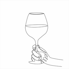 Draw a continuous line of the hand holding the glass. This illustration is made in a minimalist style. Perfect as wall art decoration.