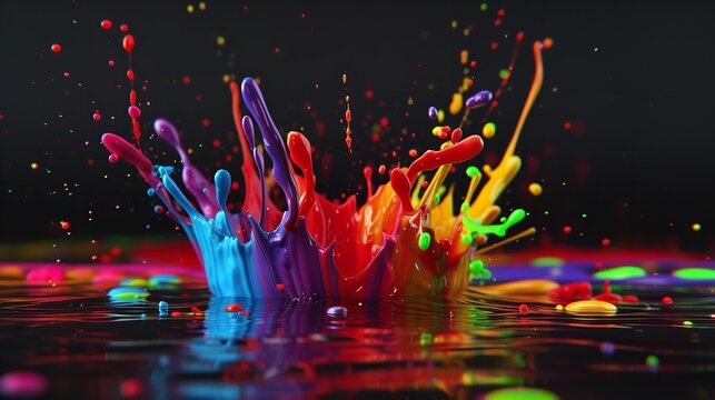 Paint Colorful Rainbow Splash Blot Background - Generative Art Creation


