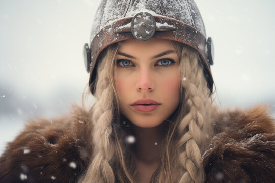 Beautiful viking woman warrior. Generative AI