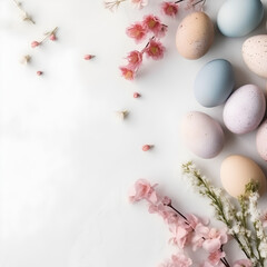Easter holiday banner with colorful eggs and sping flowers